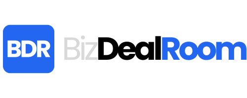 Logo of BizDealRoom with a blue square and