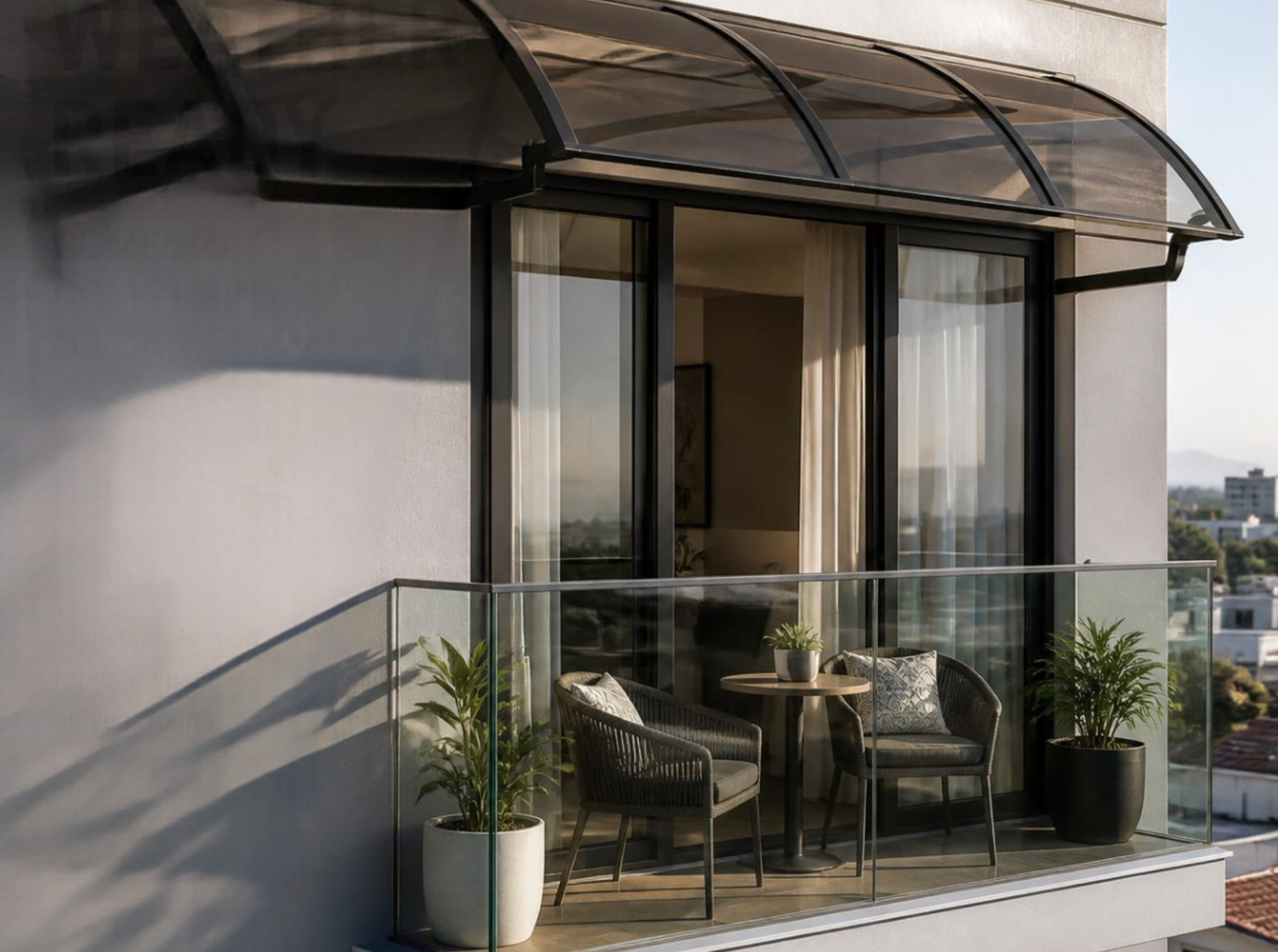 Reboss balcony awning providing shade and weather protection on a modern South African apartment balcony