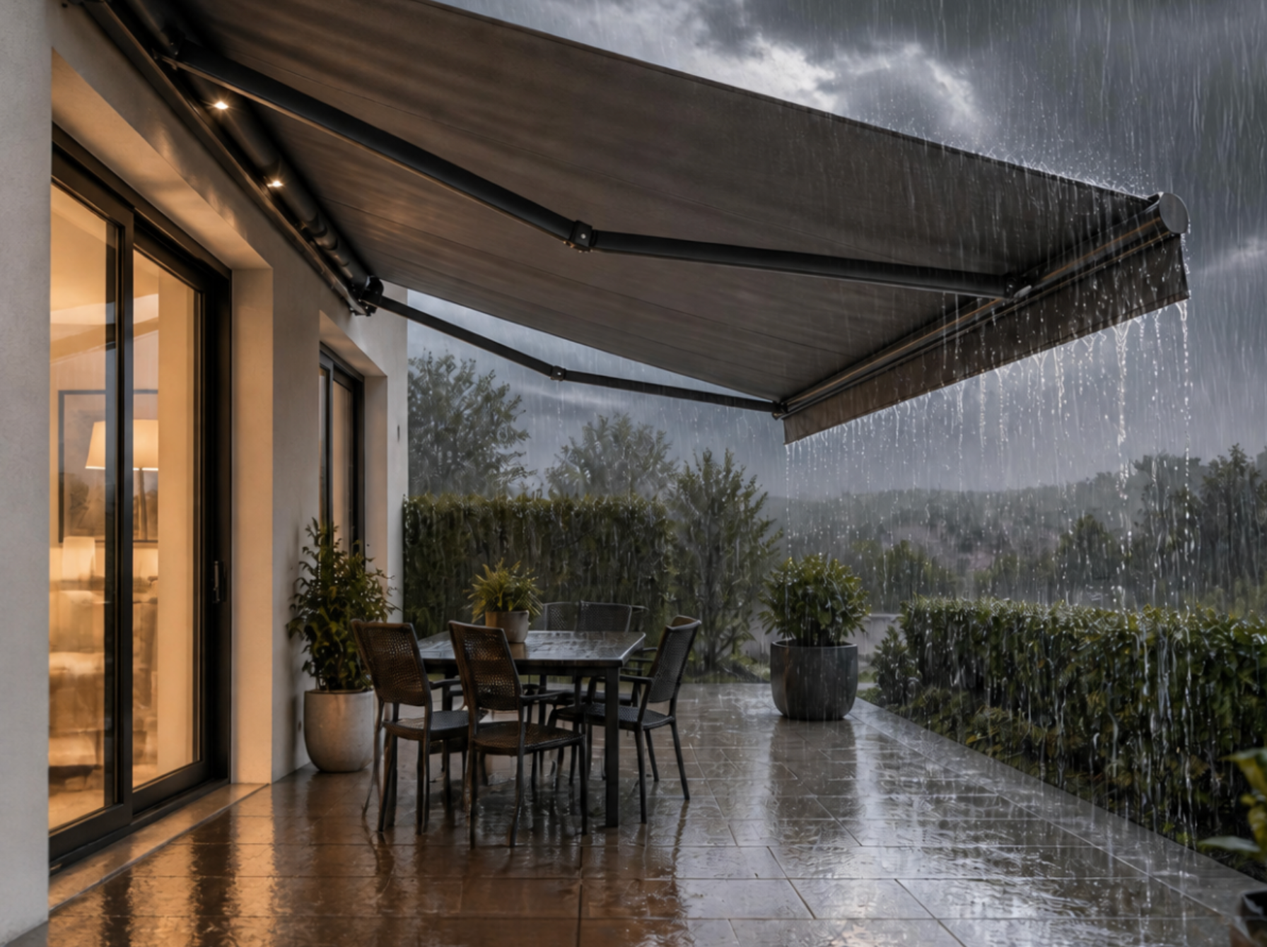 Homeowner cleaning and inspecting a Reboss polycarbonate awning before the South African summer