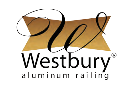 Westbury aluminum railing logo: gold starburst, cursive 