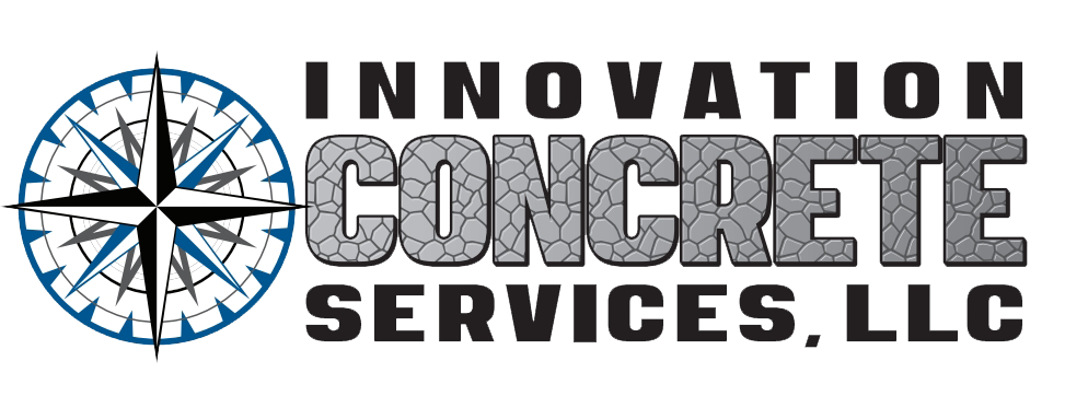 Innovation Concrete Services, LLC logo with compass graphic and bold black, gray, and blue text