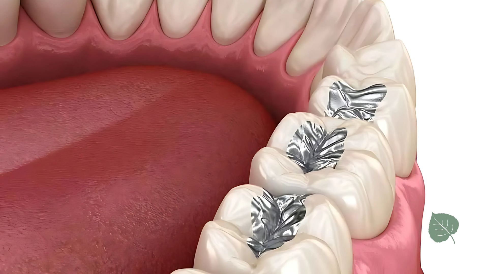 A close up of a person 's teeth with fillings in them.