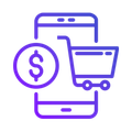 Um telefone com um cifrão e um carrinho de compras.