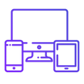 Um ícone roxo de um computador, telefone celular e tablet.