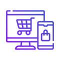 Uma tela de computador com um carrinho de compras e um celular.