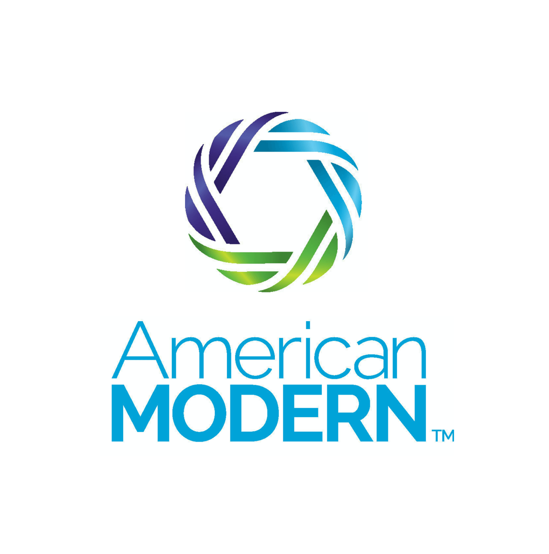 A logo for american modern with a purple , green and blue circle.
