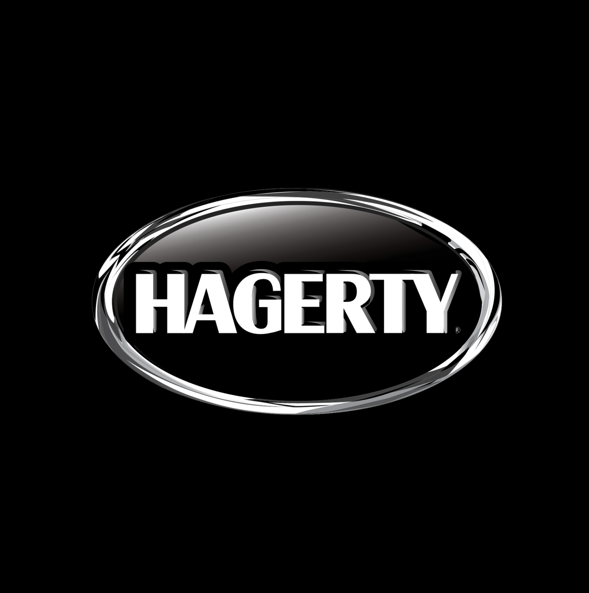 A hagerty logo on a black background