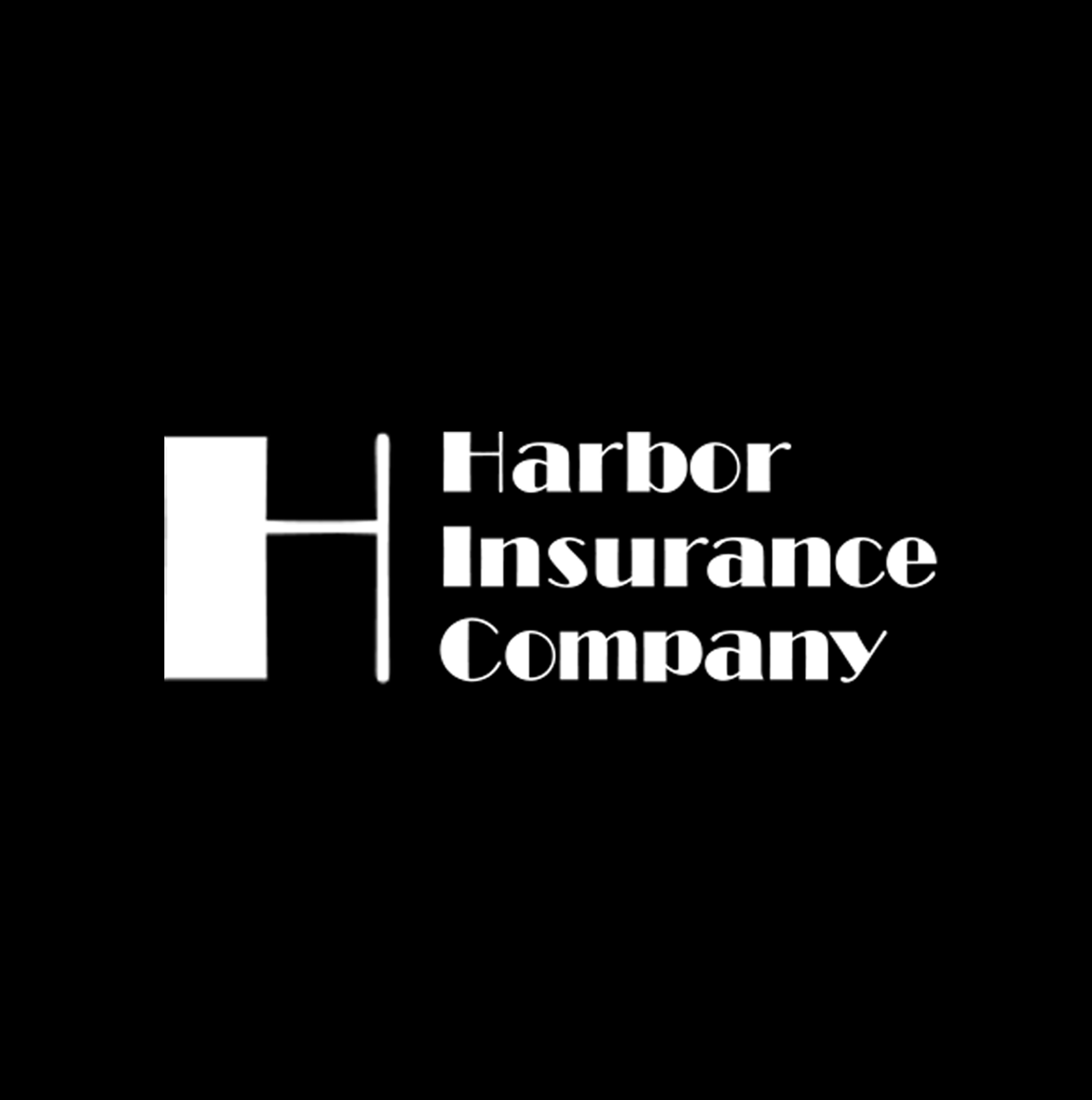 The harbor insurance company logo is white on a black background.