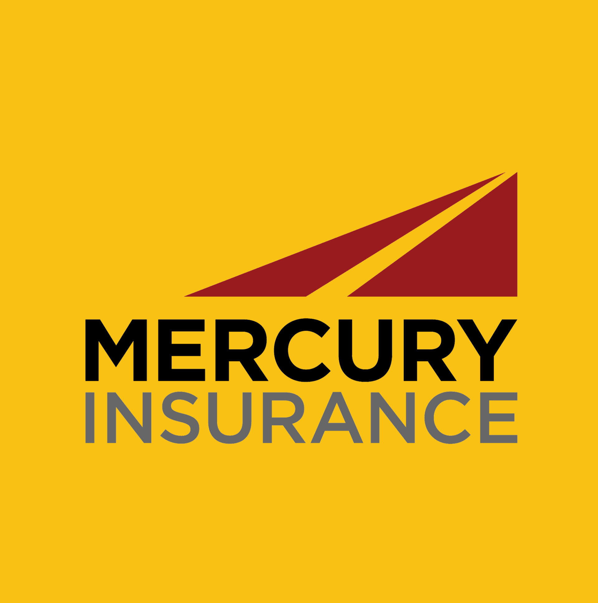 The mercury insurance logo is on a yellow background.