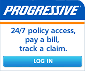 A progressive sign that says 24/7 policy access pay a bill track a claim