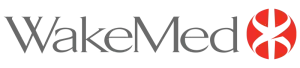 The wakemed logo is red and white with a red circle in the middle.