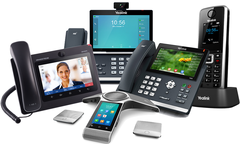 Collection of Yealink business phone devices.