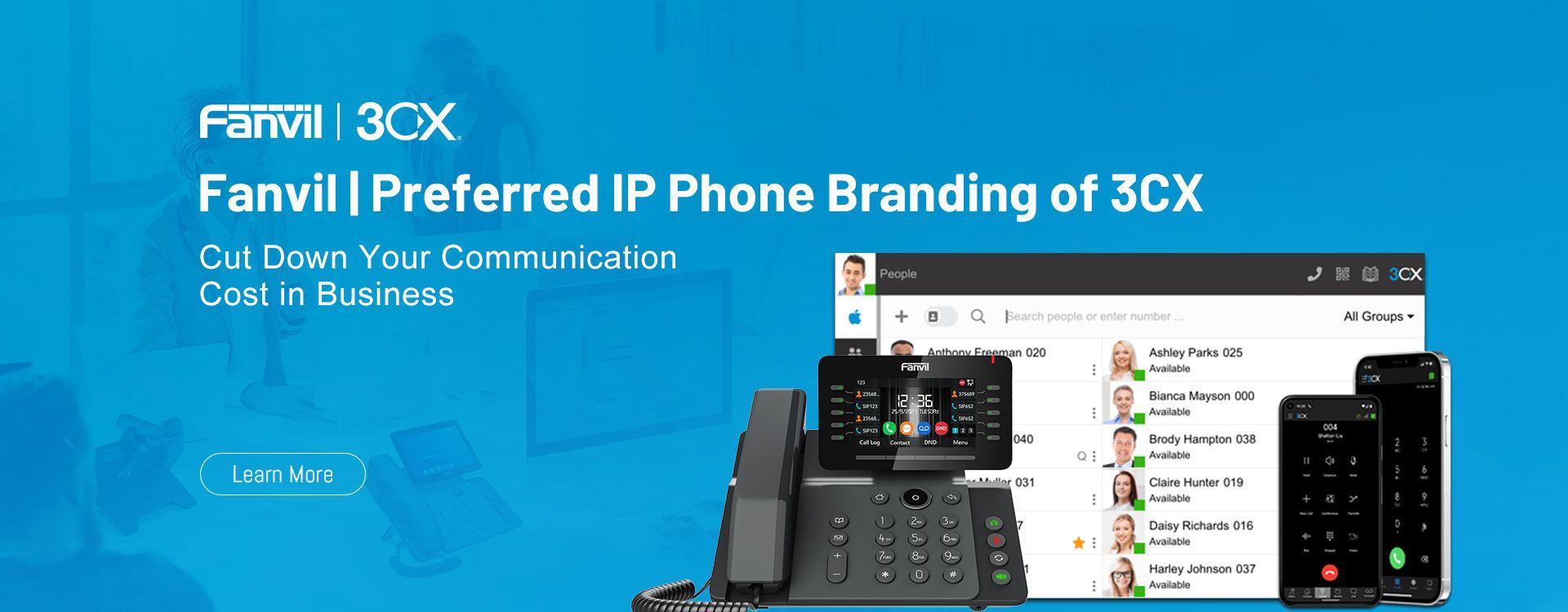 Fanvil desk phone with 3CX desktop and mobile calling interfaces