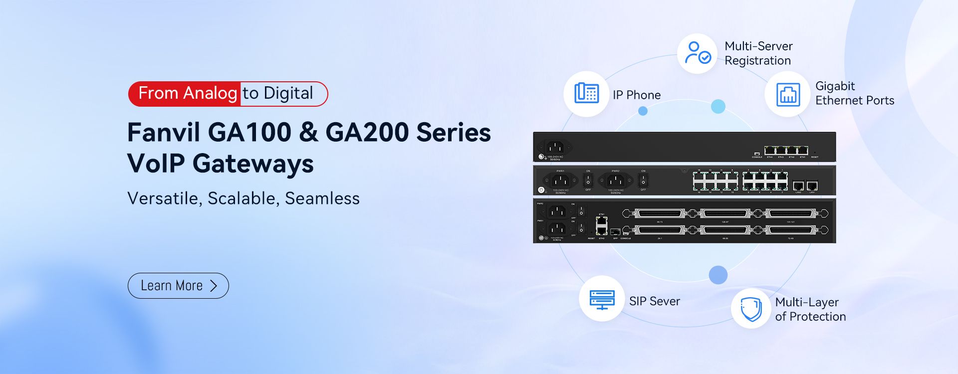 Fanvil GA100 and GA200 rack-mounted VoIP gateway equipment