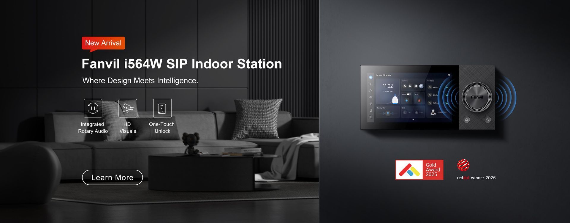 Fanvil i564W wall-mounted indoor station with touchscreen and volume control