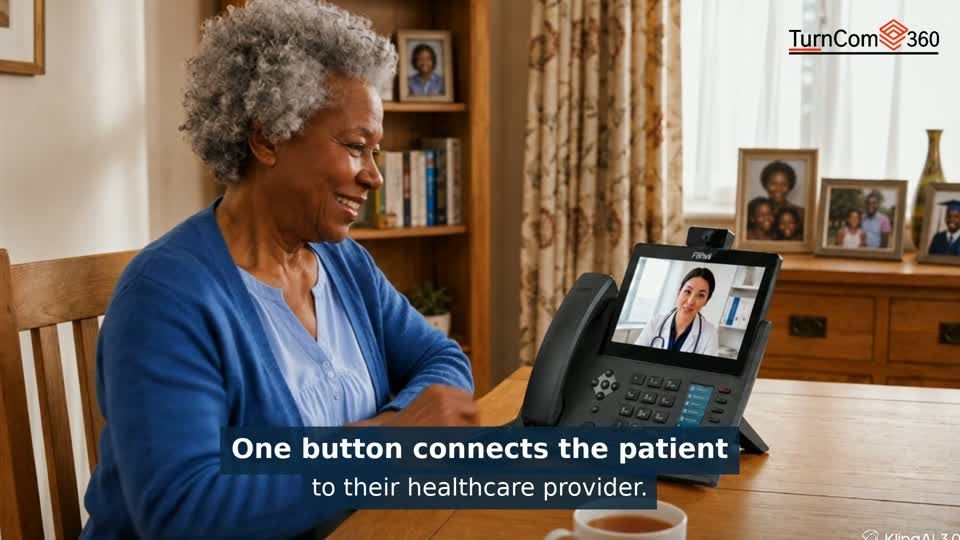 Patient speaking with a healthcare provider through a Fanvil video phone in the Turncom360 demonstration