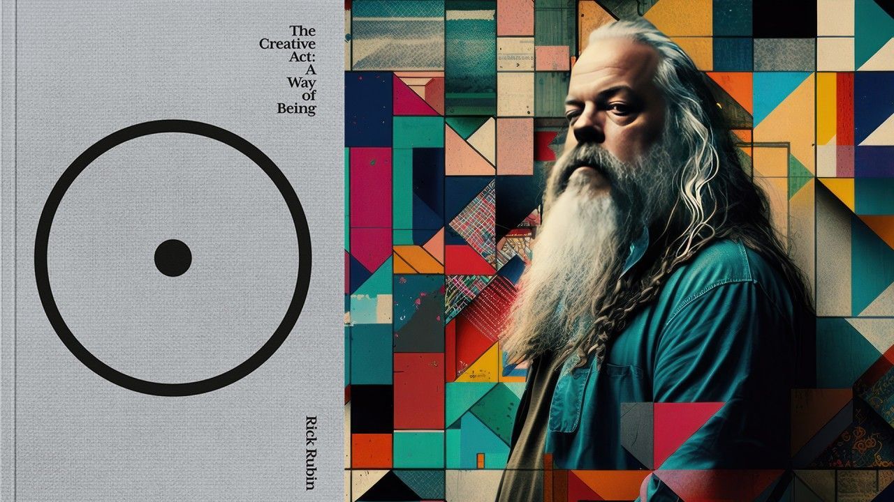 A man with a long beard is standing in front of a colorful background