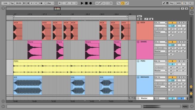A computer screen with a bunch of tracks on it