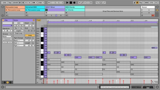 A computer screen shows a sequence of music being created