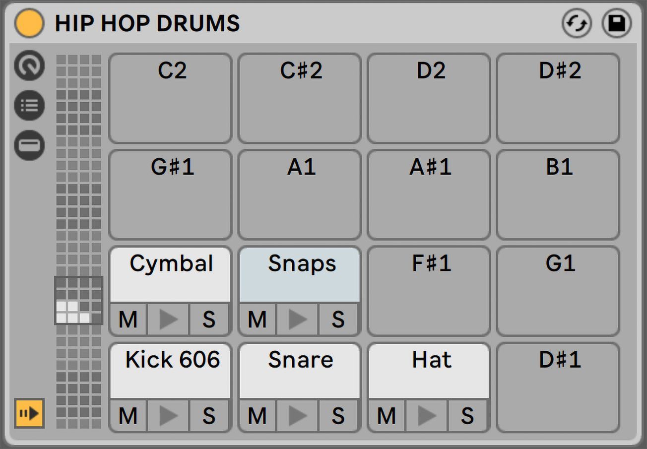 A screenshot of a hip hop drums program