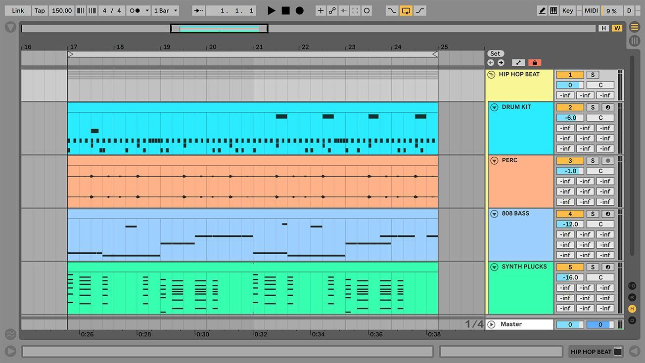A computer screen shows a few lines of music