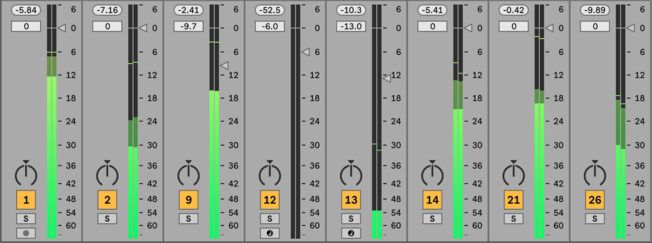 A row of gray and green lines with numbers on them