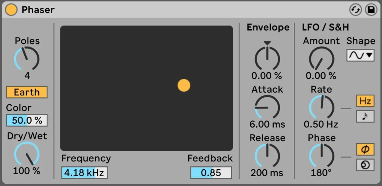 A computer screen shows a phaser with a yellow object in the middle
