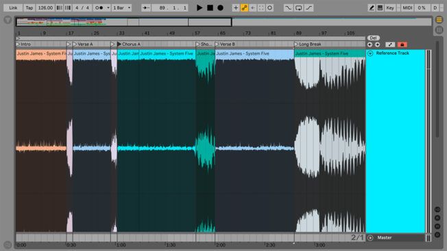 A computer screen with a bunch of tracks on it