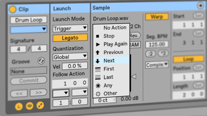 A computer screen shows a list of options for a drum loop