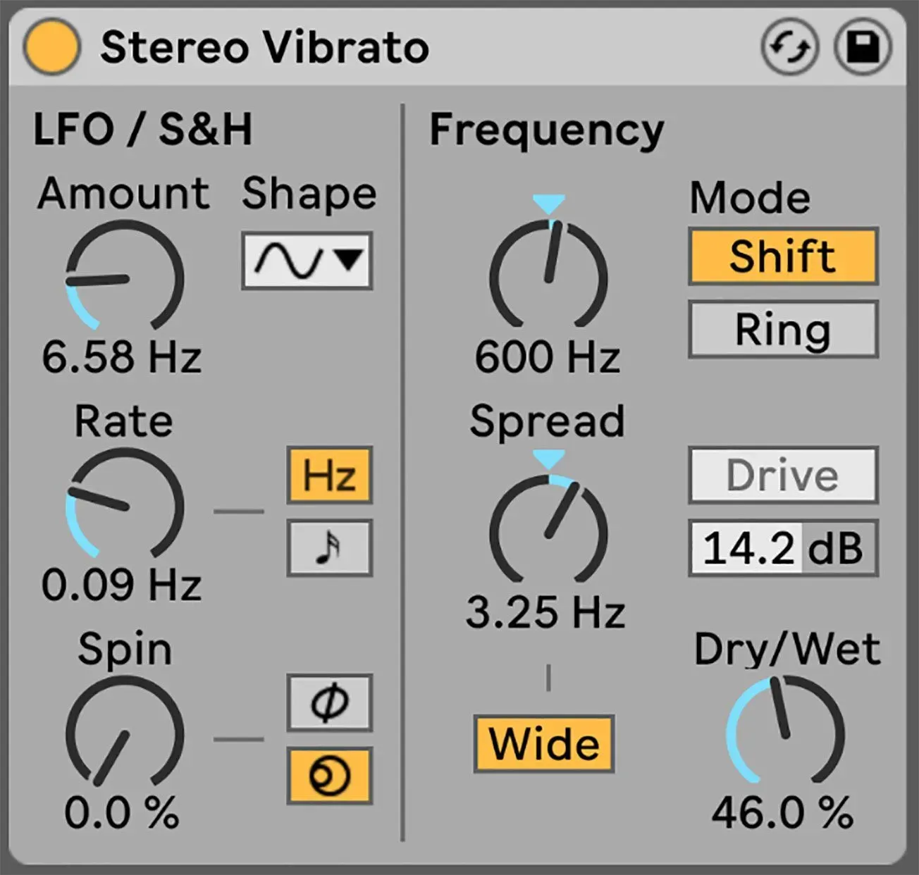 A screen shot of a stereo vibrato program