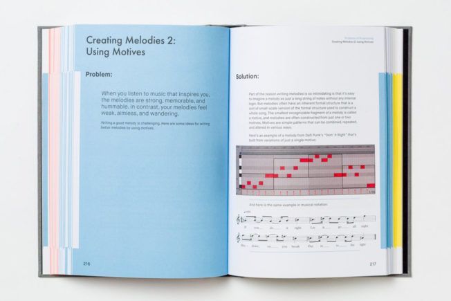 A book is open to a page that says creating melodies 2 using motives