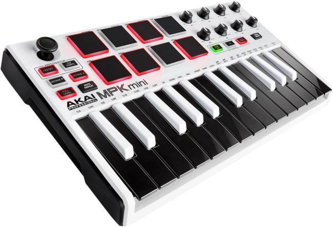 A black and white keyboard with red buttons on a white background.