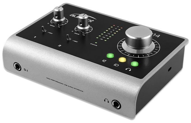 A silver and black device with a knob on it