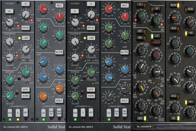 A bunch of knobs on a mixer that says solid state