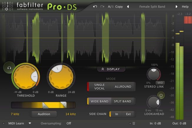 A screenshot of a software called fabfilter pro ds.