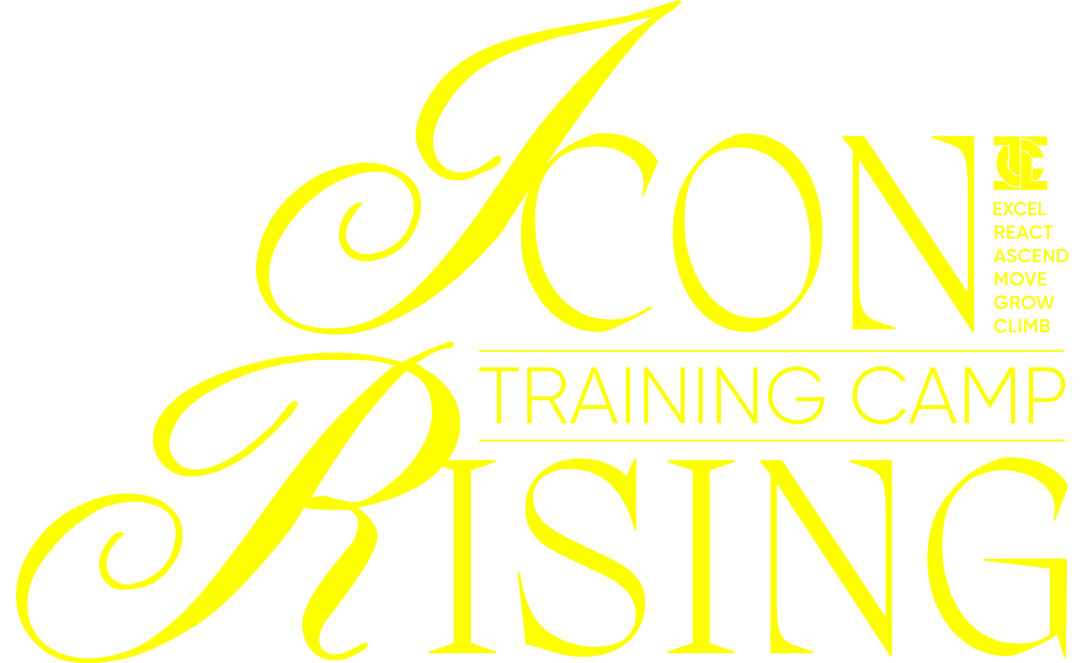 A yellow logo for a training camp called icon rising