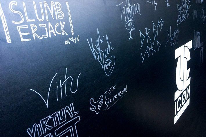 A blackboard with a lot of writing on it including virtu