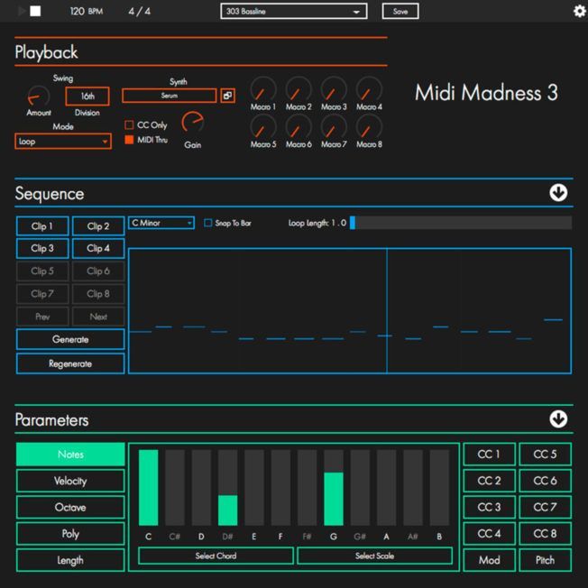 A screenshot of a program called midi madness