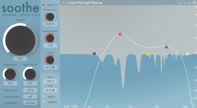 A screenshot of a sound editing software called soothe.