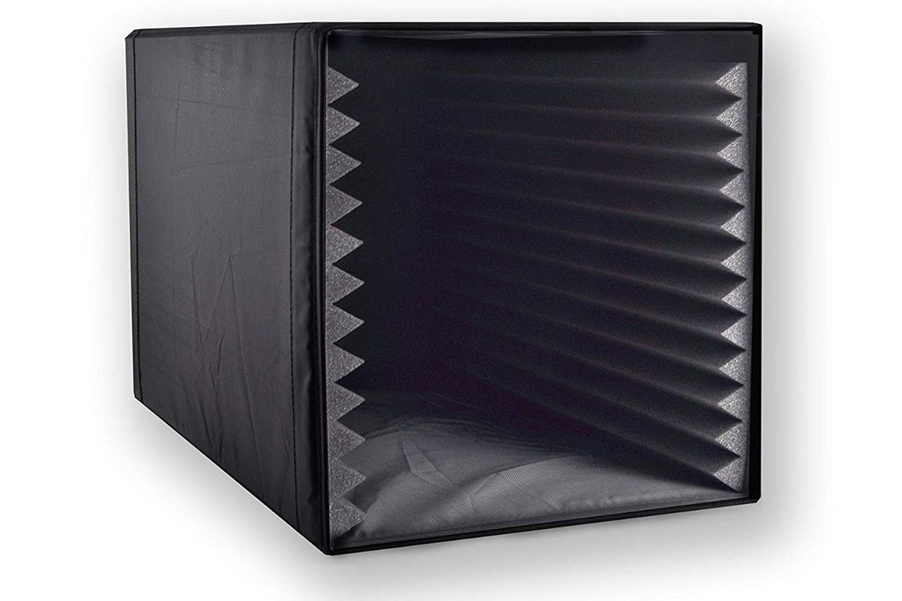 A black box with triangles on it is on a white background