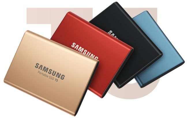 A samsung portable ssd is stacked on top of another samsung portable ssd