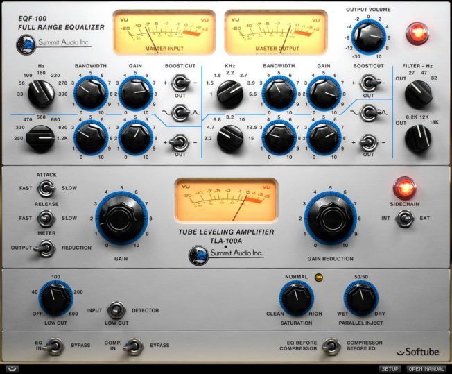 A computer screen shows a full range equalizer and an amplifier