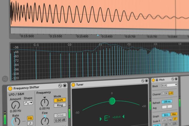 A computer screen shows a waveform and a frequency shifter
