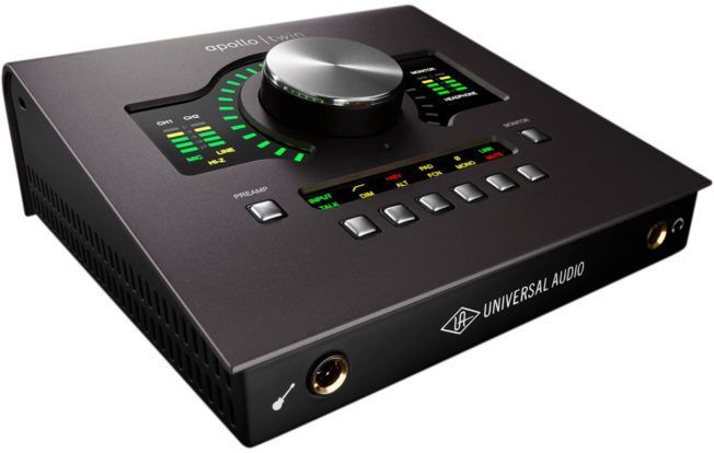 A black device that says universal audio on the side