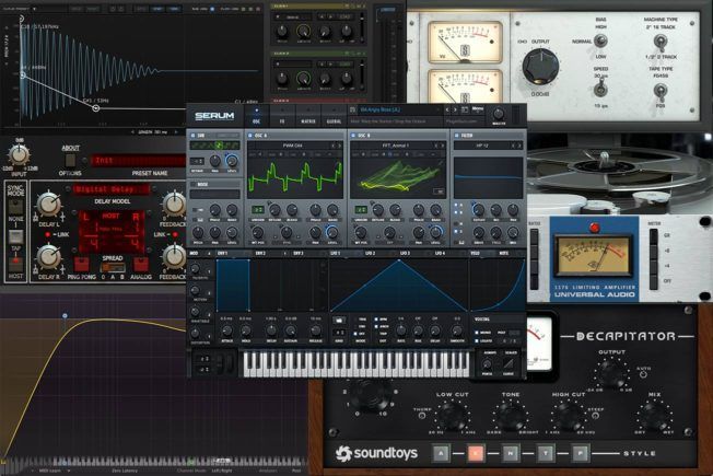 A bunch of computer screens with one that says soundtoys on it