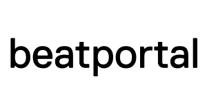 A black and white logo for beatportal on a white background.