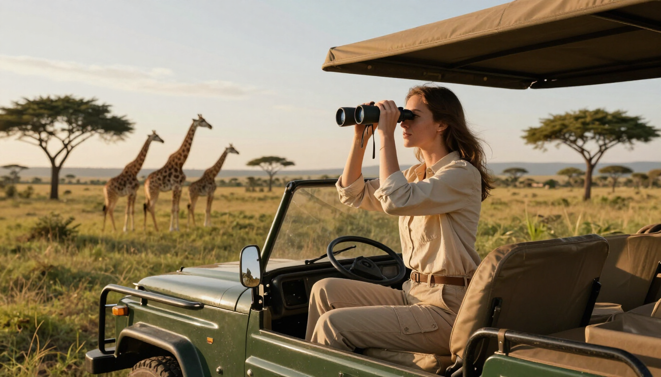 Solo woman observing wildlife