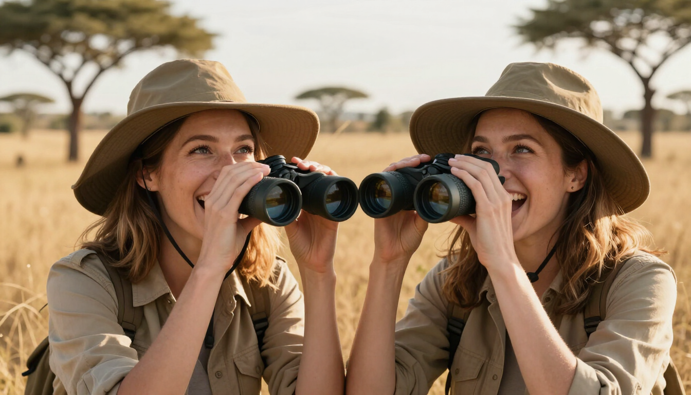 Women sharing binoculars