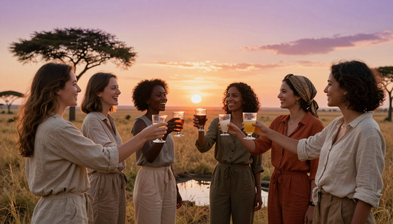 Group of women laughing at sunset