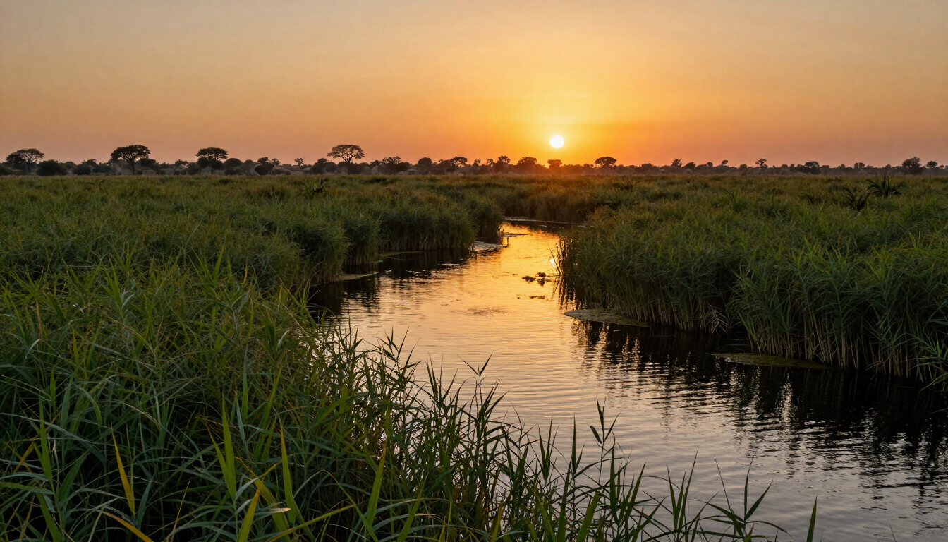 A female traveler looking out over the Botswana wilderness during a safari.